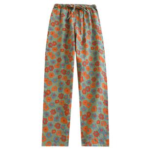 睡裤女夏季纯棉双层纱布春秋薄款简约清新休闲家居裤宽松全棉长裤