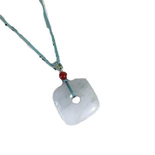 天然天山翠四方平安扣项链无事牌吊坠翡翠高端国潮新中式古风编绳