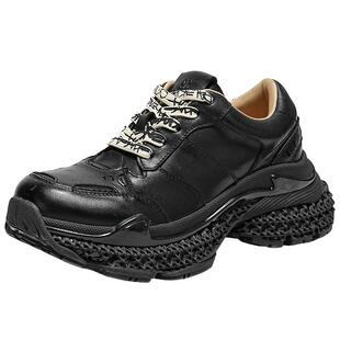 EBLAN/伊伴厚底增高老爹鞋女2026春季新款复古头层牛皮运动休闲鞋