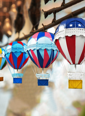 复古热气球装饰摆件北欧创意金属吊饰手工艺品摄影酒吧橱窗类道具