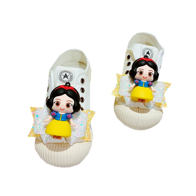 卡通公主蝴蝶结儿童韩版帆布鞋板鞋小白女童幼儿园鞋魔术贴一脚蹬