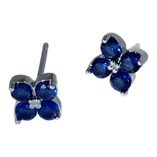 2023迷你深海蓝小花皓石耳钉轻奢ins小众设计简约闪砖耳饰1766