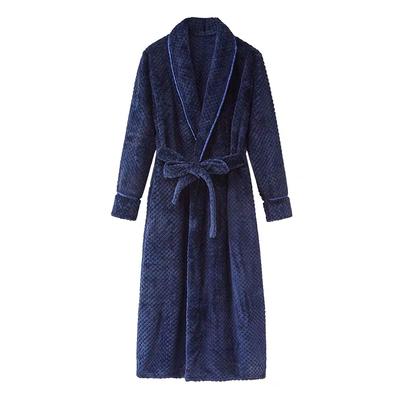 聚酯纤维情侣法兰绒简约束腰睡袍