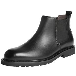 明星同款百丽男士休闲马丁切尔西靴男冬新牛皮软底加绒皮鞋A2179