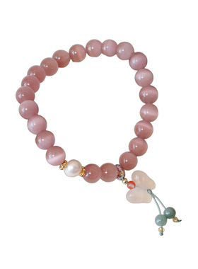粉色猫眼石手链蝴蝶吊坠水晶手串