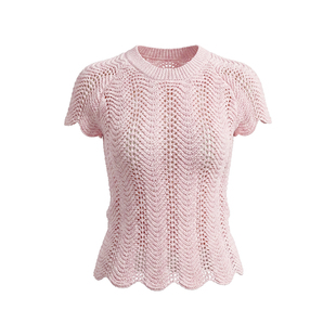 重生150小个子T恤女短袖2026夏季新款镂空针织温柔显瘦薄款小衫女