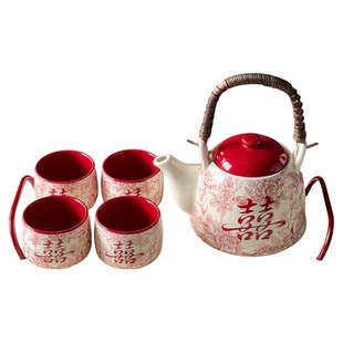 结婚新婚繁花囍陶瓷茶具套装家用客厅茶杯水杯泡茶壶乔迁新居礼物