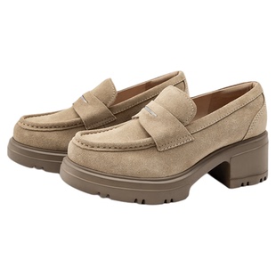 [伯爵乐福]莎莎苏2025秋冬新款粗跟增高休闲老钱风复古绒面乐福鞋