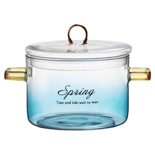 高硼硅玻璃锅家用沙拉双耳锅炖煮透明锅泡面碗可明火电陶炉煮面锅