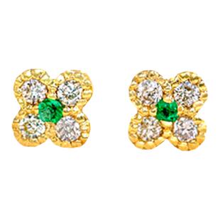 韩国四叶草耳钉纯银镀黄金色 女时尚气质绿钻迷你耳骨钉镶钻礼物