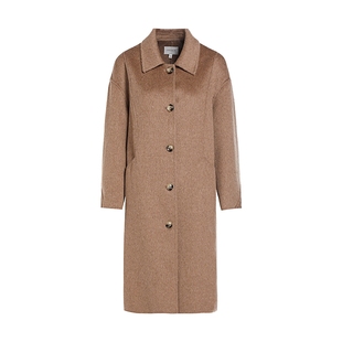 JESSIE绵羊毛绒感大衣外套女翻领圆肩双面呢中长款2025年冬季新款