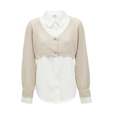 绫致ONLY2025春夏新学院风简约假两件短款针织衬衫女时尚