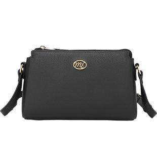 稻草人包包女士新款时尚牛皮黑色中年女款单肩包妈妈包真皮斜挎包