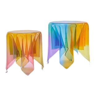 亚克力透明幻彩创意欧式现代桌布家居会所客厅床头圆形边角茶几