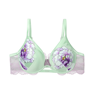 Liza Cheng花舞倾城系列薄款立体文胸抹茶绿牡丹花内衣女LB00093