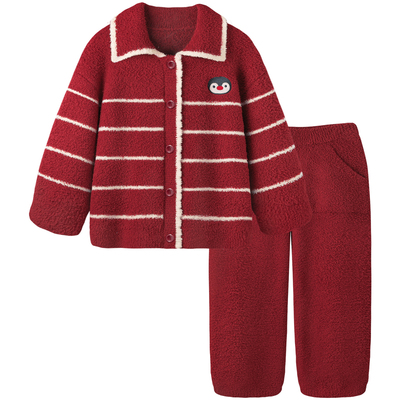 Pinksea半边绒红色情侣睡衣