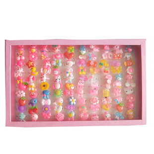 生日礼物卡通树脂儿童宝宝塑料小戒指100个盒装动物公主女童日韩