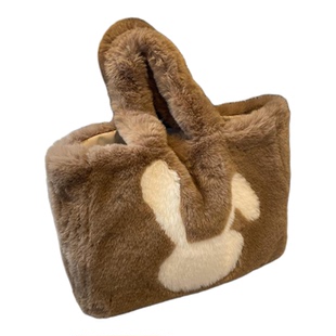 可爱毛绒绒包包女2025冬季新款大容量单肩托特包高级感手提毛毛包