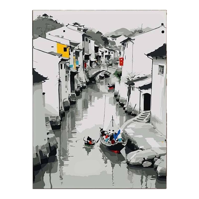 数字油画diy填色中国风山水风景