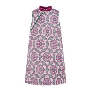 Little Naive儿童丝绒背心裙冬季保暖夹棉连衣裙女童中式红色裙子