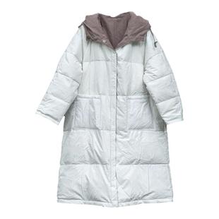 全棉百搭休闲极简风95白鹅绒连帽羽绒服  白色长款大码抽绳外套
