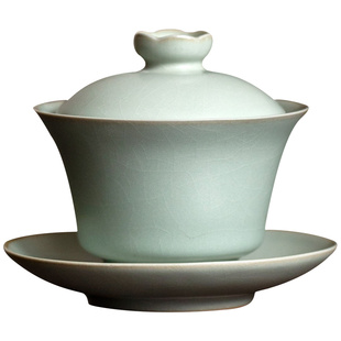 汝窑三才盖碗家用开片汝道泡茶杯汝瓷功夫茶具大茶碗复古单个盖碗