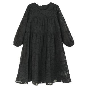 女童白色连衣裙2026春秋新款中大童提花洋气长袖宽松蓬蓬蛋糕长裙