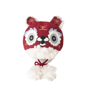 宝宝帽子冬季婴儿过年套头帽男女宝喜庆护耳帽儿童新年红色虎头帽