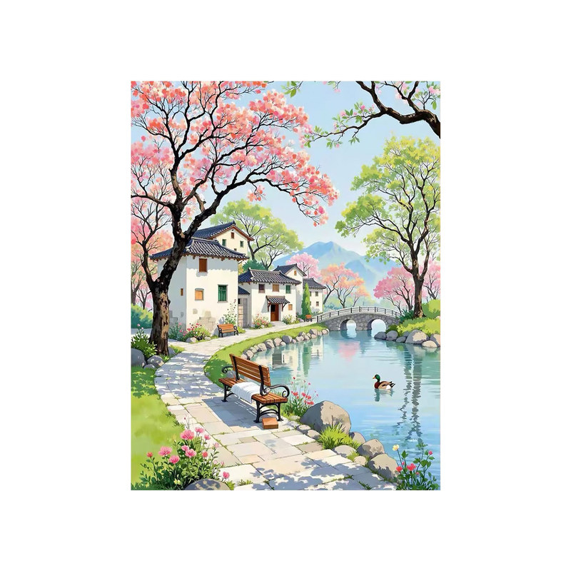 樱落江南2026钻石画田园风景治愈系客厅装饰画diy手工点钻十字绣