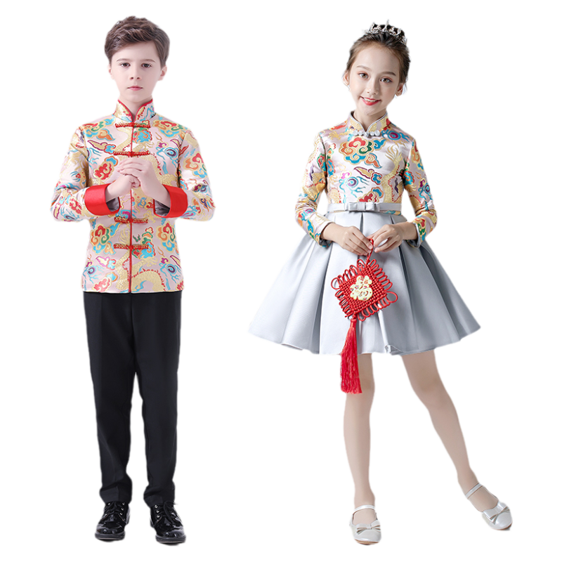儿童中国风演出服小学生中式表演服装男童唐装大合唱团女童国学服