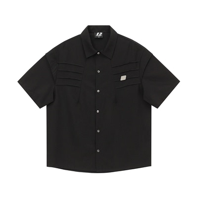 小众解构压褶设计感衬衫男短袖