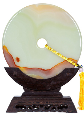 藏钰福天然玉石平安扣中式摆件