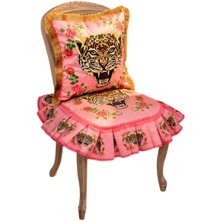 新年粉虎系列餐厅花边椅垫坐垫轻奢毛绒椅套高档天鹅绒美式坐垫套
