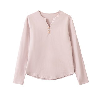v领纯棉长袖t恤女款春秋薄款2026新款妈妈洋气打底衫春季外穿上衣