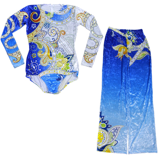 丝绒印花健美操服装女可订成人儿童竞技健美操比赛服装团体演出服