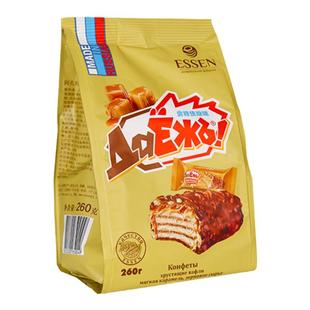 俄罗斯焦糖威化阿孔特牌花生果仁焦糖夹心休闲零食巧克力威化糖果