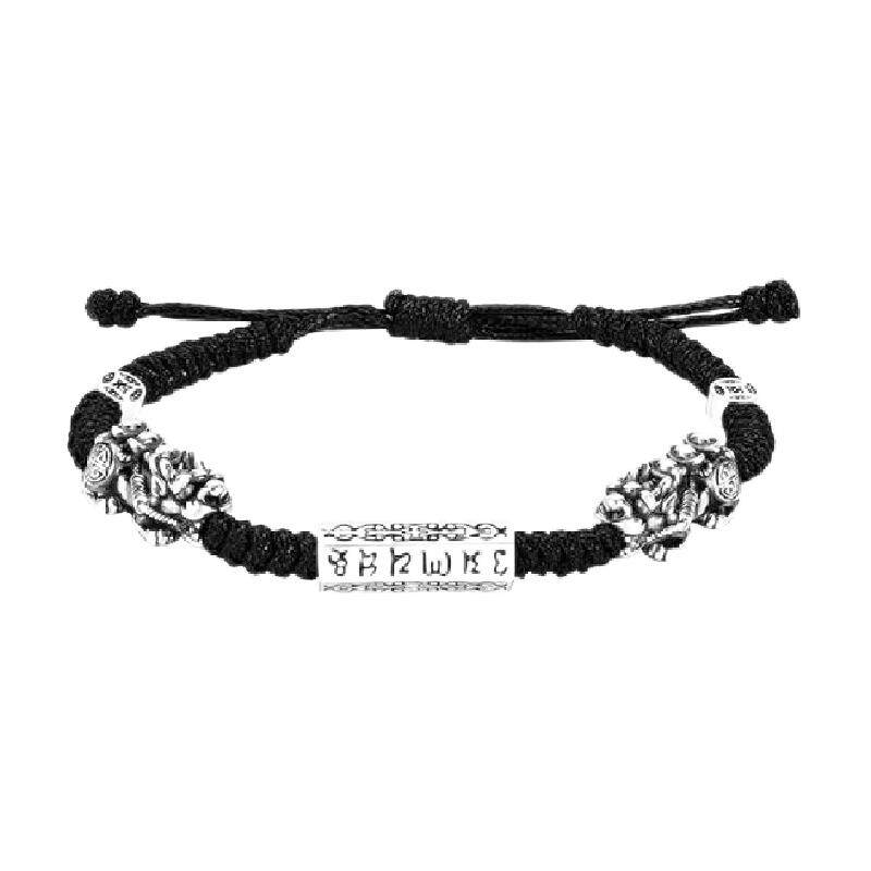 中国黄金珍尚银足银貔貅手链男款黑手绳高级感生日礼物送男友老公