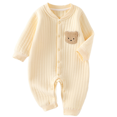 婴儿秋冬季加厚连体衣a类夹棉男女宝宝打底服新生儿长袖保暖爬服