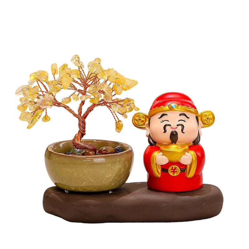 五路财神摆件创意水晶招财树饰品