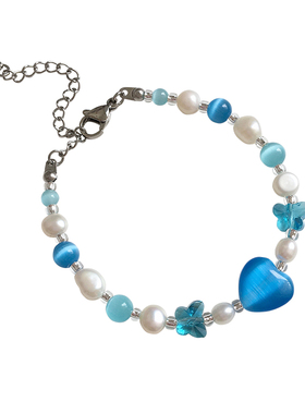 浪漫仙气蓝色心型猫眼石少女手链