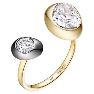 何方hefang气泡双层戒指女XS链条叠戴指环闪闪流星对戒小方糖指环