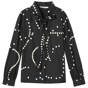 【真丝】LANCY/朗姿2025秋新款法式气质飘带100%桑蚕丝波点衬衫女