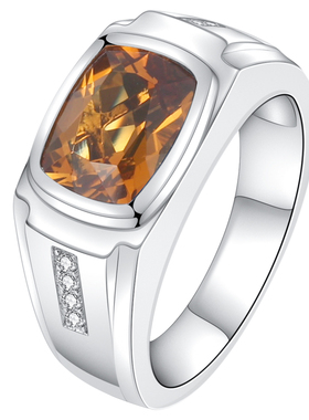 天然黄水晶男戒高端轻奢