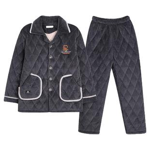 中老年男士睡衣冬季加绒加厚珊瑚绒三层夹棉爸爸妈妈情侣家居服女