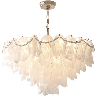 法式云雾玻璃珍珠吊灯高级感客厅主灯轻奢复古卧室灯浪漫装饰灯具