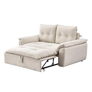 全友家居奶油风卧室小户型猫抓布艺沙发客厅折叠两用可拆洗沙发床