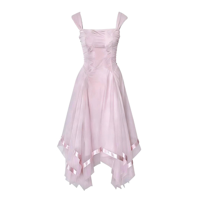 原创仙女风大摆网纱拼蕾丝连衣裙