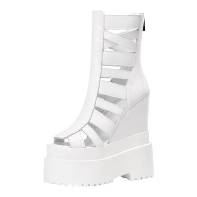 厚底鱼嘴真皮内增高凉靴16cm