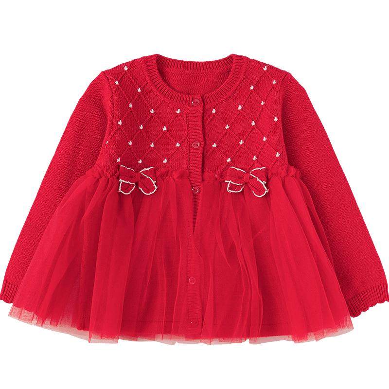 【商场同款】巴拉巴拉儿童毛衫女童2026年新款春装网纱红色拜年服