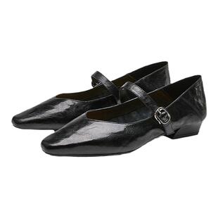 millies妙丽 新款时尚低跟浅口单鞋一字扣真皮羊皮小皮鞋春秋季